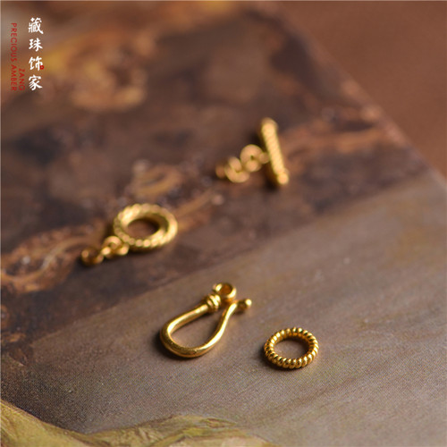 藏珠饰家足金錾刻古法黄金扣头卡子 OT扣手链吊坠配件diy素金 - 图2