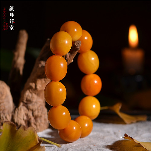 藏珠饰家 收藏级古董老花蜡老蜡枣珠 爆老东欧回流蜜蜡手串手链 - 图1