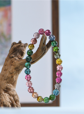 天然无优化碧玺圆珠手串