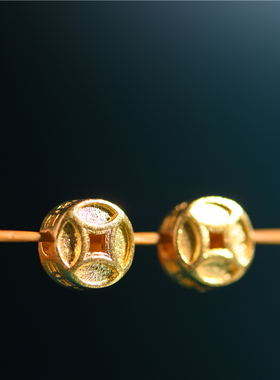 手工錾刻古法黄金古币镂空隔珠