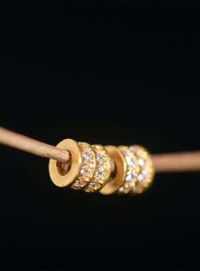 足金手工錾刻古法黄金镶钻隔珠