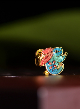 藏珠饰家 足金珐琅烧蓝 玉兔双面 宫廷造办古法黄金手链吊坠配饰