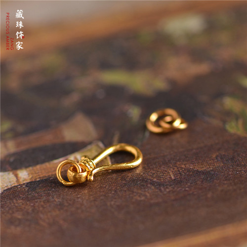 藏珠饰家足金錾刻古法黄金扣头卡子 OT扣手链吊坠配件diy素金 - 图1