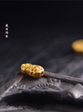 手工錾刻古法金葫芦福禄镂空雕刻