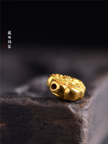 藏珠饰家 足金手工錾刻足金如意祥云背云古法黄金手链手串吊坠 - 图3