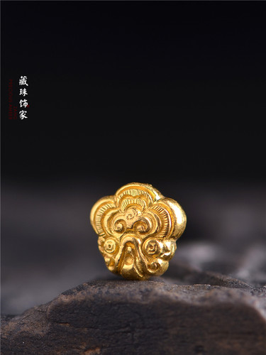 藏珠饰家 足金手工錾刻足金如意祥云背云古法黄金手链手串吊坠 - 图2
