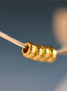 足金手工錾刻古法黄金多棱小隔珠