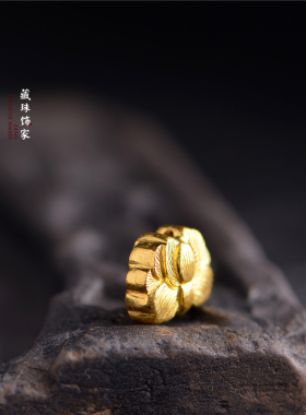 足金手工錾刻古法黄金白莲花