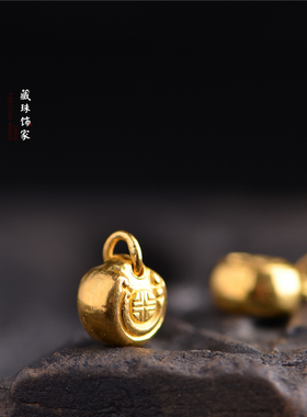 足金古法手工錾刻古法黄金花牌