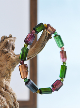 无优化碧玺多棱珠搭配999手工金