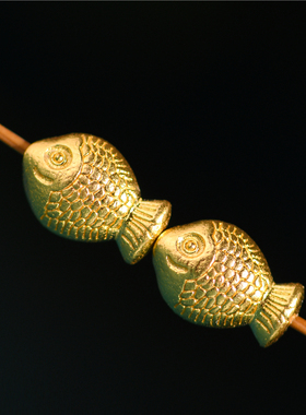 藏珠饰家 足金手工錾刻古法黄金 锦鲤隔珠 项链手链配饰配件