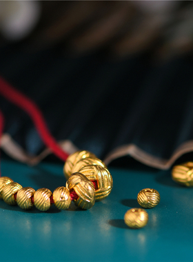 足金錾刻古法黄金扁圆隔珠