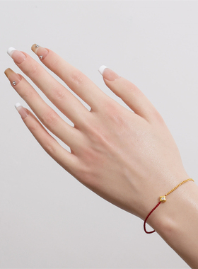 手工錾刻古法黄金镶钻四角星手链