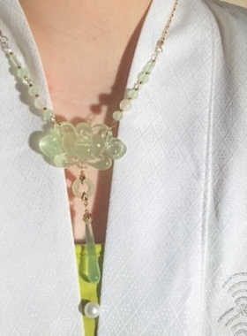 国风莲花璎珞古风珍珠项链背云汉服颈饰新中式马面群旗袍流苏配饰