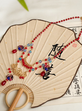 新年黑红色配饰品全套项链璎珞珍珠棒耳饰发饰武帧猫妖同款头饰品