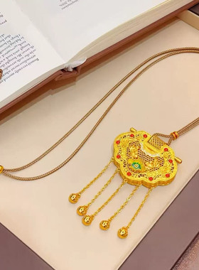 珐琅彩锦鲤荷花金玉满堂项链