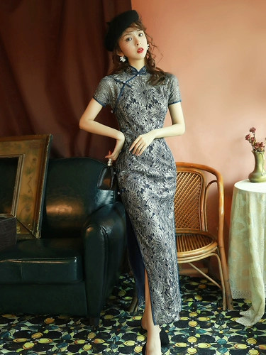 Кружевное длинное элегантное ретро летнее ципао, городской стиль