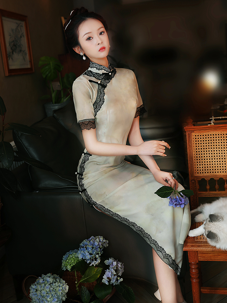 复古民国风旗袍2024新款女夏季老上海高端气质日常可穿长款连衣裙 - 图2