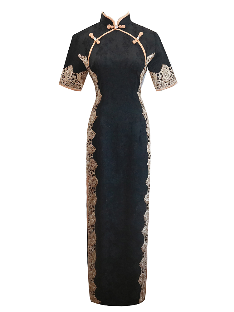 黑色旗袍2022年新款秋季改良连衣裙 阑桂羽旗袍