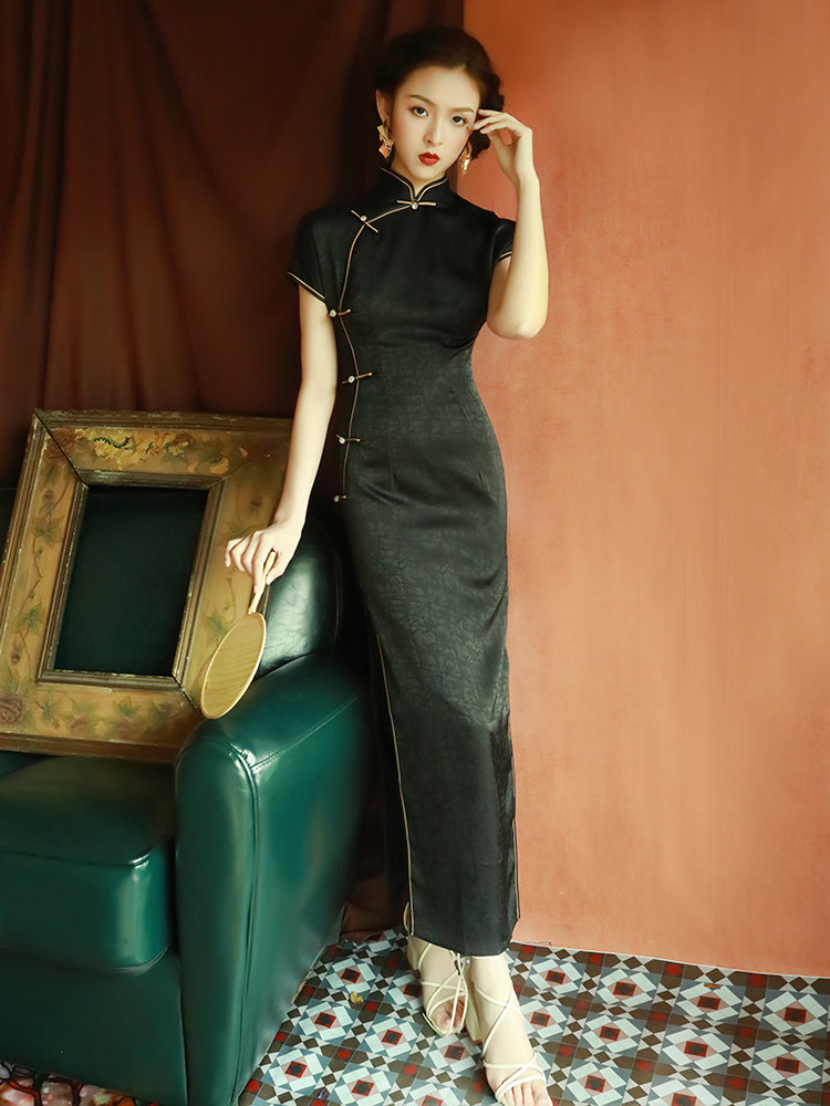 黑色旗袍改良少女年轻款复古连衣裙 阑桂羽旗袍