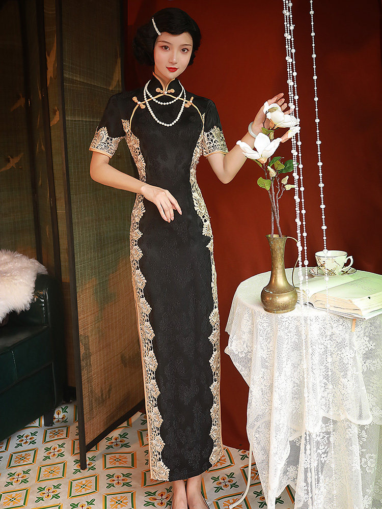黑色旗袍2022年新款秋季改良连衣裙 阑桂羽旗袍