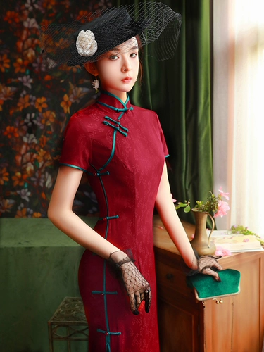 Красное ципао, ретро длинное свадебное платье для невесты, коллекция 2023