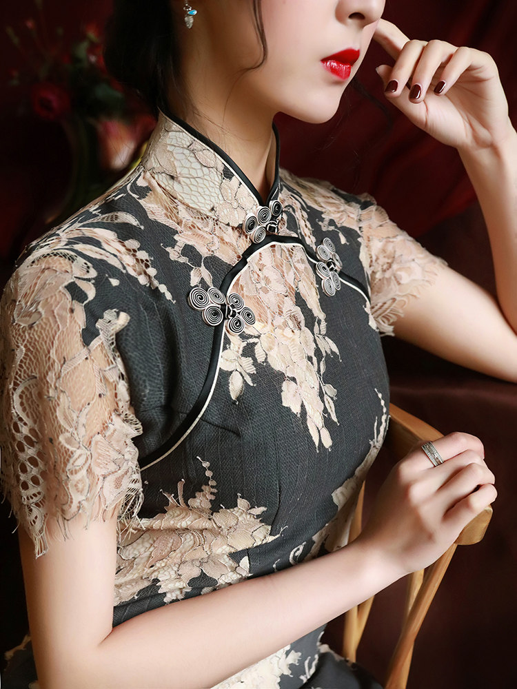 蕾丝旗袍年轻款少女气质长款连衣裙 阑桂羽旗袍