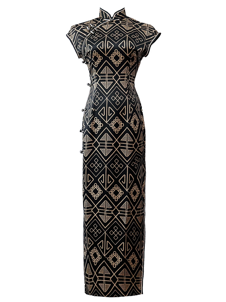 改良版黑色旗袍性感复古日常连衣裙 阑桂羽旗袍