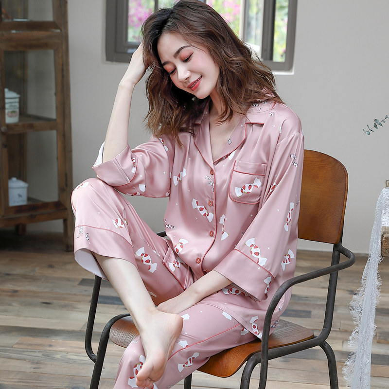 春季开衫长袖仿真丝绸甜美可爱睡衣 惠娜姿睡衣/家居服套装