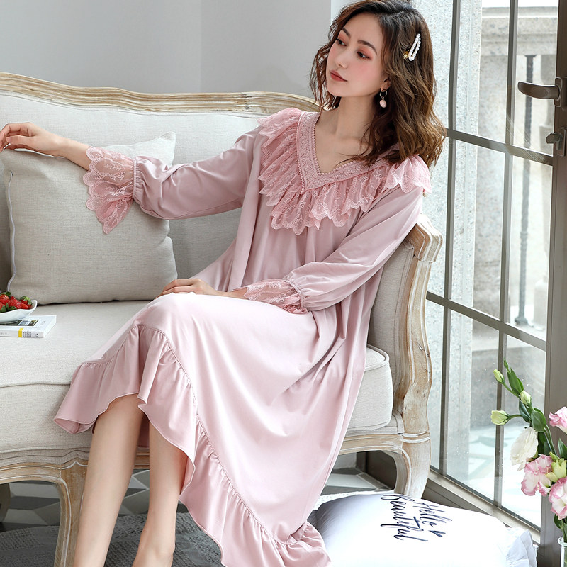 惠娜姿纯棉睡裙女士长袖睡衣裙子 惠娜姿睡裙