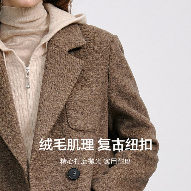 KBNE coffee color woolen coat long coat 2025 new tops temperament coat lazy windbreaker autumn and winter women