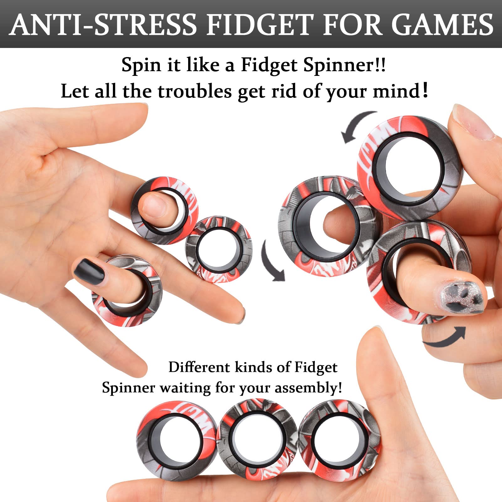 3Pcs Fidget Spinner Magnetic Ring Toys Fingers Magnet Rings - 图3