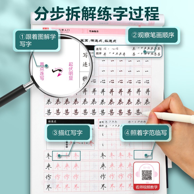 华夏万卷字帖楷书田英章行楷吴玉生入门练字成年男控笔训练字帖成人钢笔硬笔专用临摹正楷一本通行书字帖女生字体大气漂亮初高中生-图2