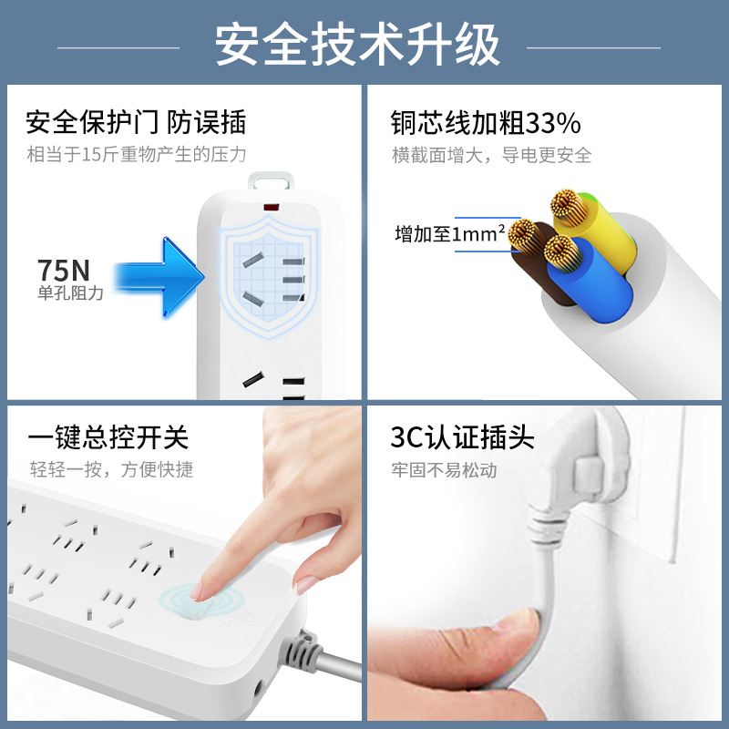 公牛插座空调热水器大功率转换器16a安接拖线板三孔金牛插排插板