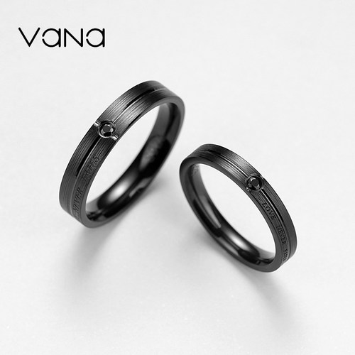 vana纯银情侣款黑色戒指男一对对戒轻奢小众设计生日礼物送女友 - 图0
