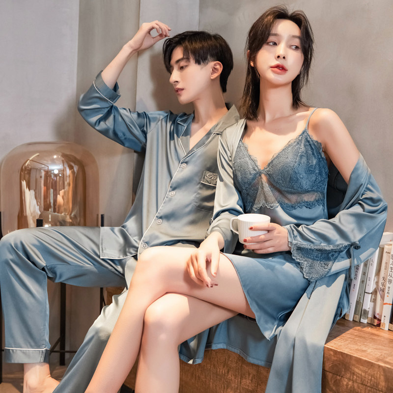 新款丝绸情侣缎面雪纺男士套装睡衣 云之城睡衣/家居服套装