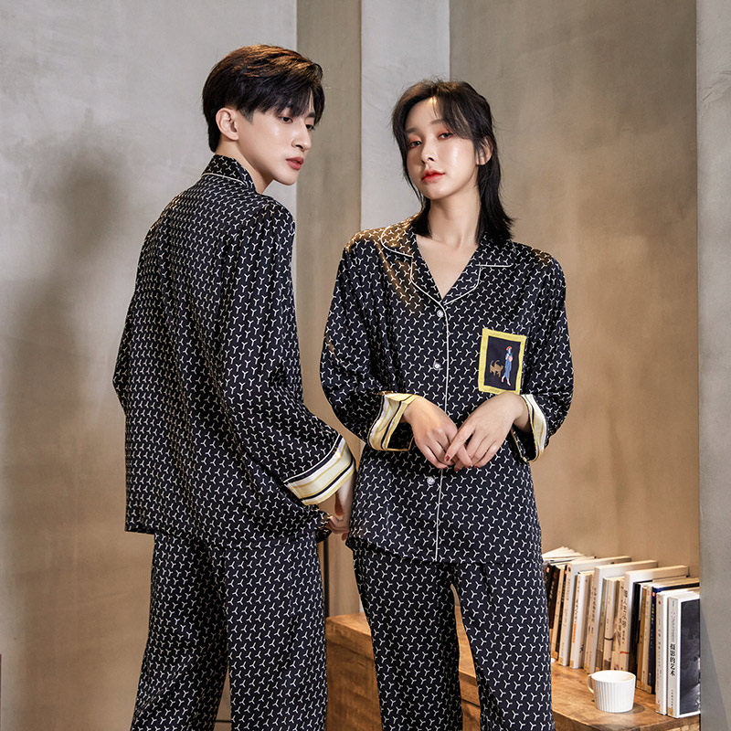 新款丝绸情侣春夏男冰丝长袖睡衣 云之城睡衣/家居服套装