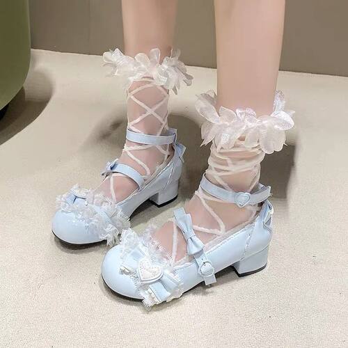 蕾丝珍珠洛丽塔鞋可爱lolita鞋子蝴蝶结甜美宫廷风公主鞋低跟 - 图1