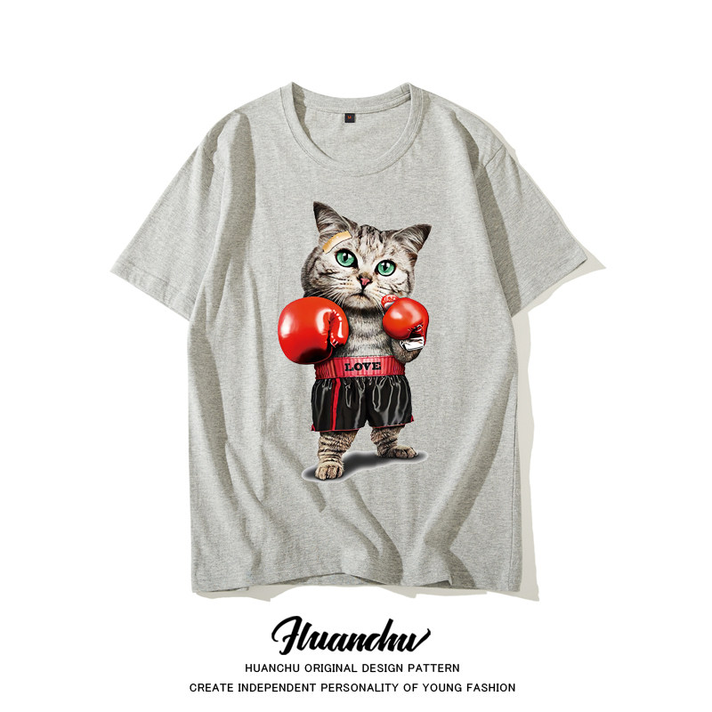爱情公寓5张伟同款拳击猫灰色t恤 欢楚T恤
