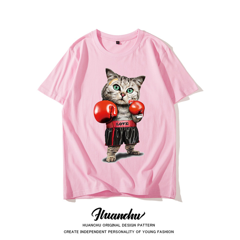 爱情公寓5张伟同款拳击猫灰色t恤 欢楚T恤