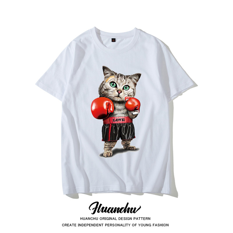 爱情公寓5张伟同款拳击猫灰色t恤 欢楚T恤