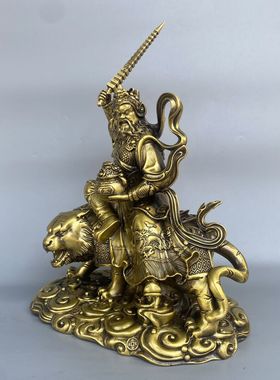 黄铜武财神摆件赵公明骑虎像