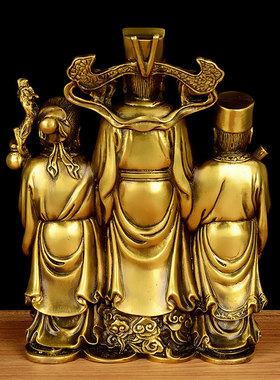 全铜福禄寿三星摆件五路财神像聚宝盆福禄寿三仙像家居客厅装饰