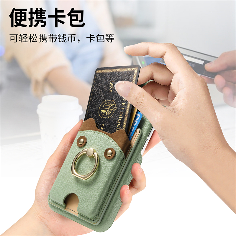 卡通可爱卡包适用于苹果16promax手机壳iPhone15plus支架14皮壳12指环11新款XR多卡位se3/7防跌落8保护套插卡 - 图1