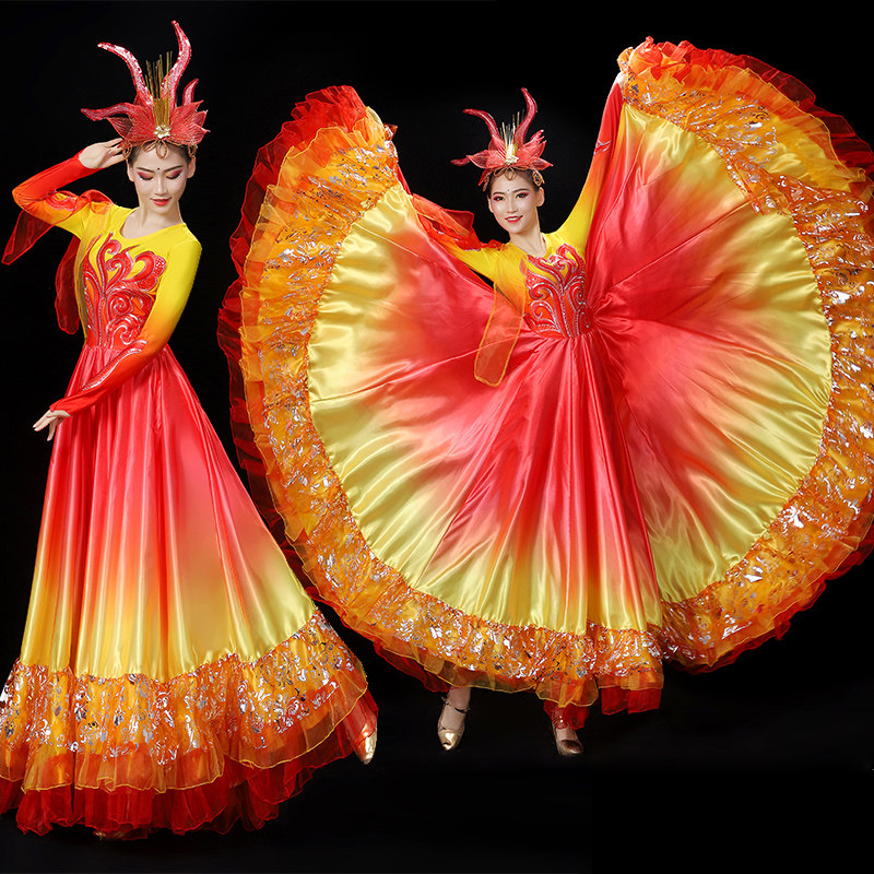 新款中国风开场舞大摆裙女舞蹈服 媚丽舞后民族服装/舞台装