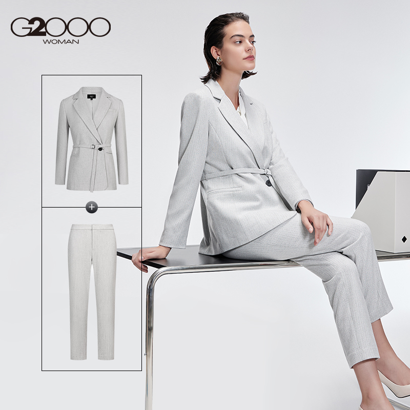 G2000女装西服2024年新款系带收腰显瘦时尚气质轻熟职业西装套装