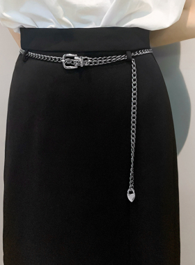 欧美大气金属皮带男女裤链2024嘻哈设计感服装配饰网红同款腰带潮