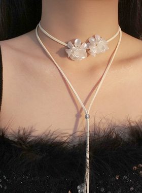 新款白色choker蝴蝶结绑带项链复古甜美叠戴层次感颈链锁骨链项圈