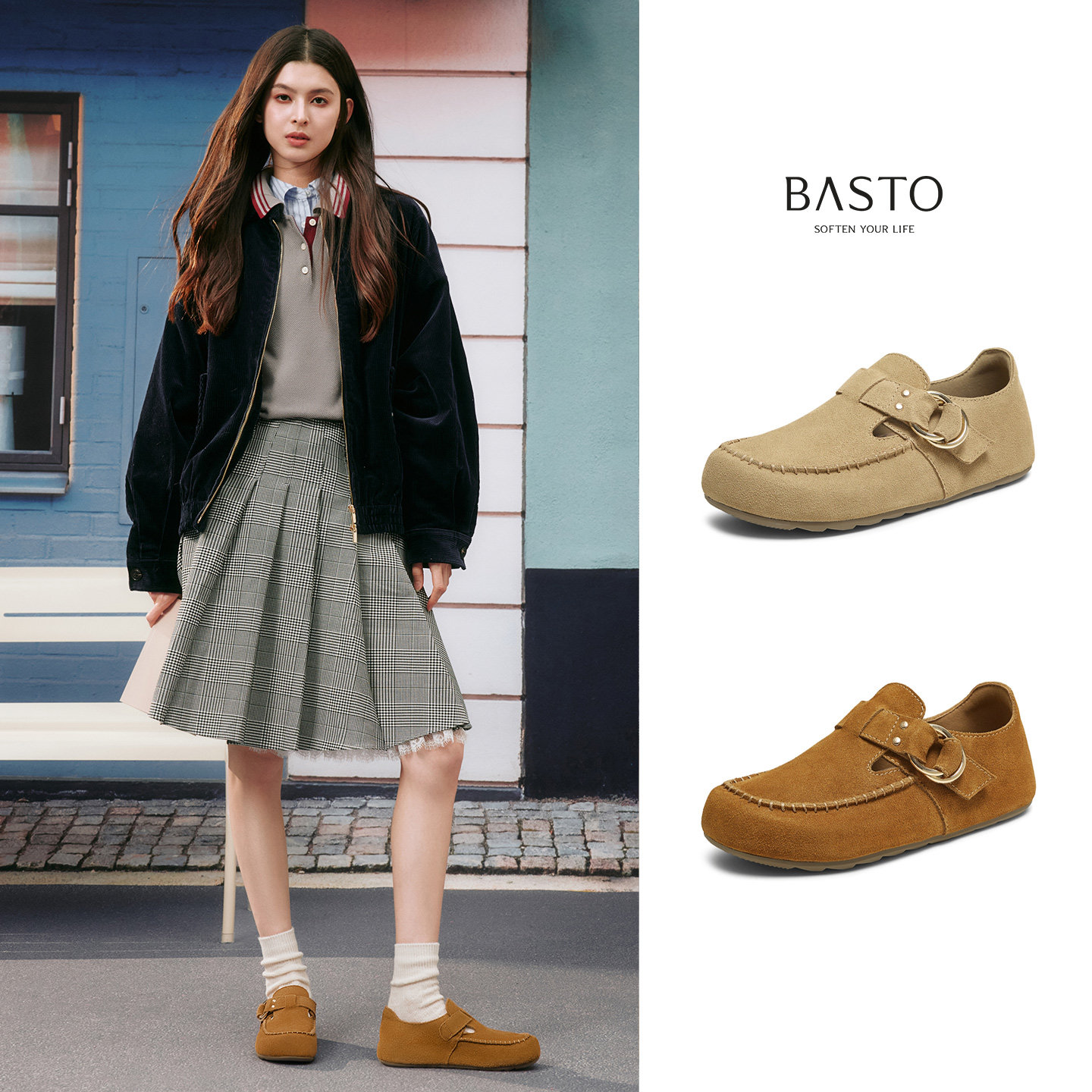 【乳酪慕斯】百思图25秋新款真皮全包勃肯鞋舒适休闲鞋平底女单鞋,淘宝优惠券,粉丝福利购,淘宝优惠卷