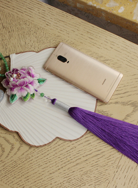 紫牡丹手工刺绣流苏长项链